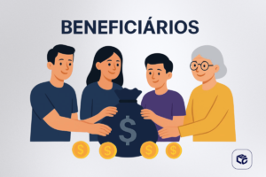Pessoas em ilustração segurando um saco de dinheiro de RPV