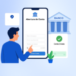 Ilustração de um beneficiário acompanhando a criação de uma conta bancária para recebimento de crédito judicial