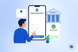 Ilustração de um beneficiário acompanhando a criação de uma conta bancária para recebimento de crédito judicial